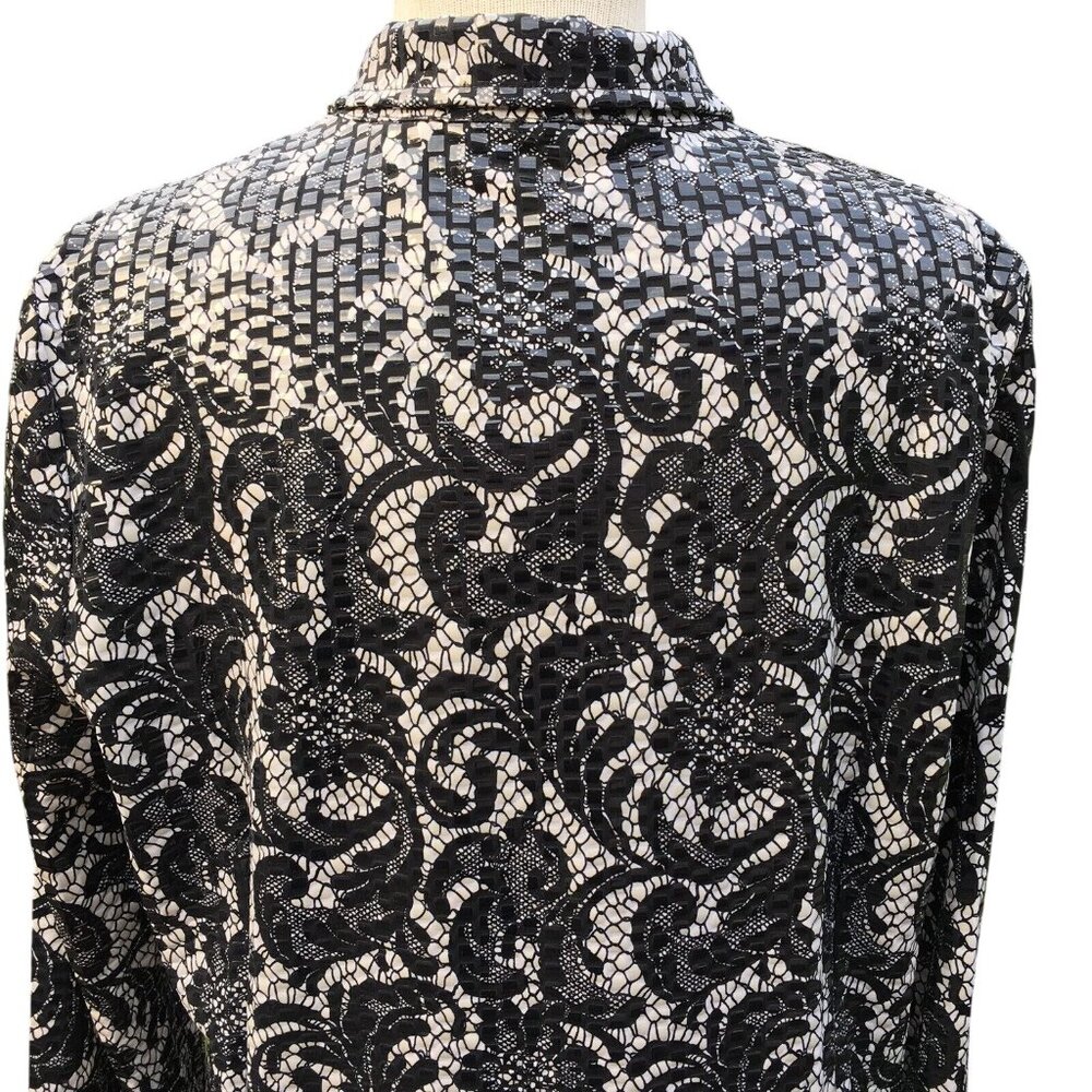 Laura Ashley Jacket Women Sz L Full Zip Black White Paisley Shiny Boxy Collar - Picture 8 of 12